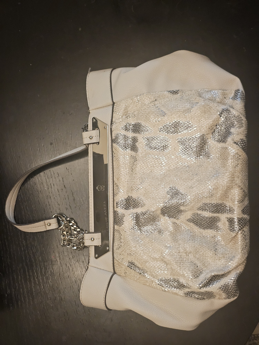 Jennifer Lopez Leather and Metallic Silver Sequin Shoulder Bag
